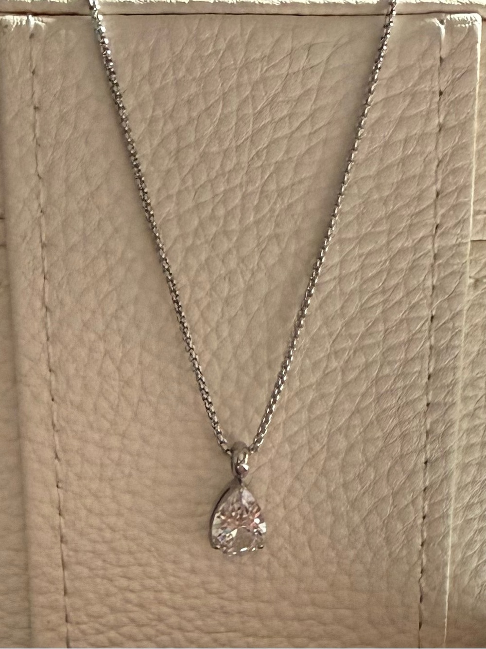 Silver Teardrop Crystal Pendant Necklace